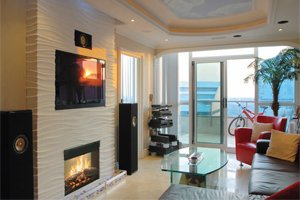 TRILOGY Cast Limestone Modern Cando Fireplace