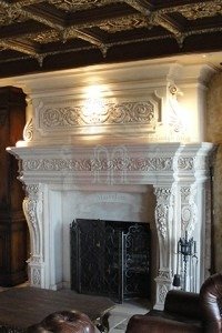 Custom french limestone mantel